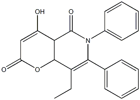 8-ethyl-4-hydroxy-6,7-diphenyl-4a,5,6,8a-tetrahydro-2H-pyrano[3,2-c]pyridine-2,5-dione Structure