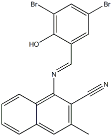 1-[(3,5-dibromo-2-hydroxybenzylidene)amino]-3-methyl-2-naphthonitrile Struktur