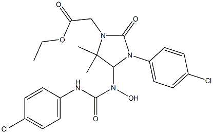 ethyl 2-[4-[[(4-chloroanilino)carbonyl](hydroxy)amino]-3-(4-chlorophenyl)-5,5-dimethyl-2-oxo-1-imidazolidinyl]acetate Struktur