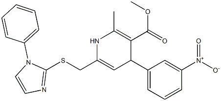 methyl 2-methyl-4-(3-nitrophenyl)-6-{[(1-phenyl-1H-imidazol-2-yl)sulfanyl]methyl}-1,4-dihydro-3-pyridinecarboxylate 化学構造式