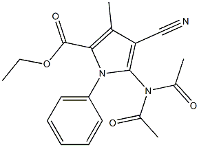 ethyl 4-cyano-5-(diacetylamino)-3-methyl-1-phenyl-1H-pyrrole-2-carboxylate Struktur