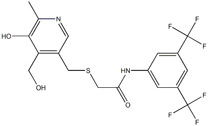 N1-[3,5-di(trifluoromethyl)phenyl]-2-({[5-hydroxy-4-(hydroxymethyl)-6-methyl-3-pyridyl]methyl}thio)acetamide 化学構造式