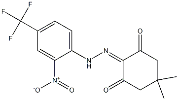 5,5-dimethyl-2-{2-[2-nitro-4-(trifluoromethyl)phenyl]hydrazono}cyclohexane-1,3-dione Struktur