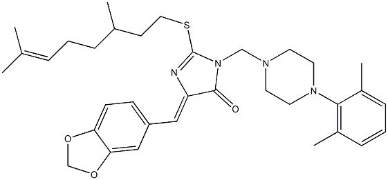 5-(1,3-benzodioxol-5-ylmethylene)-2-[(3,7-dimethyl-6-octenyl)sulfanyl]-3-{[4-(2,6-dimethylphenyl)piperazino]methyl}-3,5-dihydro-4H-imidazol-4-one
