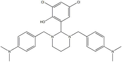 2,4-dichloro-6-{1,3-di[4-(dimethylamino)benzyl]hexahydropyrimidin-2-yl}phen ol,,结构式