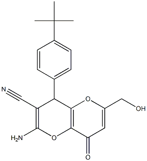 2-amino-4-[4-(tert-butyl)phenyl]-6-(hydroxymethyl)-8-oxo-4,8-dihydropyrano[3,2-b]pyran-3-carbonitrile Structure