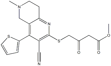 methyl 4-{[3-cyano-6-methyl-4-(2-thienyl)-5,6,7,8-tetrahydro[1,6]naphthyridin-2-yl]sulfanyl}-3-oxobutanoate 化学構造式