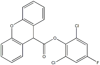 2,6-dichloro-4-fluorophenyl 9H-xanthene-9-carboxylate 化学構造式