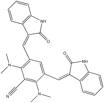 2,6-di(dimethylamino)-3,5-di[(2-oxo-2,3-dihydro-1H-indol-3-yliden)methyl]benzonitrile 化学構造式