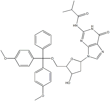 N-[9-(5-{[bis(4-methoxyphenyl)(phenyl)methoxy]methyl}-4-hydroxytetrahydrofuran-2-yl)-6-oxo-6,9-dihydro-1H-purin-2-yl]-2-methylpropanamide Structure