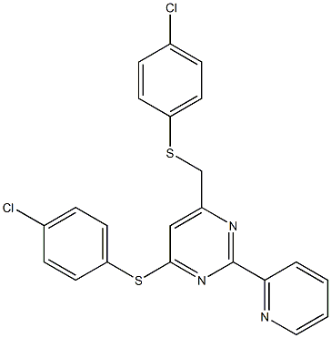 4-chlorophenyl 6-{[(4-chlorophenyl)sulfanyl]methyl}-2-(2-pyridinyl)-4-pyrimidinyl sulfide Structure