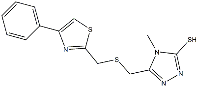 4-Methyl-3-(4-phenylthiazol-2-yl-methylthiomethyl)-1,2,4(4H)triazole-5-thiol Struktur
