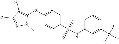 4-[(3,4-dichloro-1-methyl-1H-pyrazol-5-yl)oxy]-N-[3-(trifluoromethyl)phenyl]benzenesulfonamide Struktur