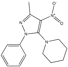 1-(3-methyl-4-nitro-1-phenyl-1H-pyrazol-5-yl)piperidine 化学構造式