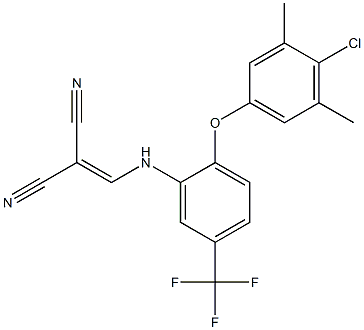 2-{[2-(4-chloro-3,5-dimethylphenoxy)-5-(trifluoromethyl)anilino]methylidene}malononitrile Struktur
