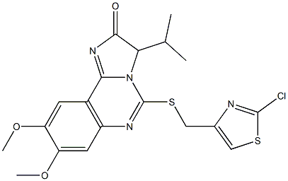 5-{[(2-chloro-1,3-thiazol-4-yl)methyl]sulfanyl}-3-isopropyl-8,9-dimethoxyimidazo[1,2-c]quinazolin-2(3H)-one,,结构式