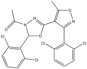 1-{2-(2,6-dichlorophenyl)-5-[3-(2,6-dichlorophenyl)-5-methylisoxazol-4-yl]-2,3-dihydro-1,3,4-oxadiazol-3-yl}ethan-1-one,,结构式