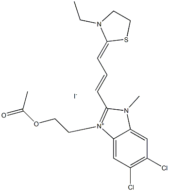 3-(2-ACETOXYETHYL)-5,6-DICHLORO-2-[3-(3-ETHYL-2-THIAZOLIDINYLIDENE)-1-PROPENYL]-1-METHYLBENZIMIDAZOLIUM IODIDE 化学構造式