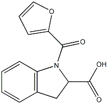 1-(furan-2-ylcarbonyl)-2,3-dihydro-1H-indole-2-carboxylic acid 化学構造式