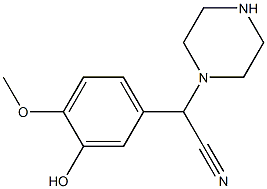 2-(3-hydroxy-4-methoxyphenyl)-2-(piperazin-1-yl)acetonitrile Struktur