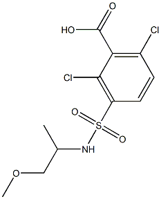 2,6-dichloro-3-[(1-methoxypropan-2-yl)sulfamoyl]benzoic acid 化学構造式