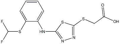 2-{[5-({2-[(difluoromethyl)sulfanyl]phenyl}amino)-1,3,4-thiadiazol-2-yl]sulfanyl}acetic acid Struktur