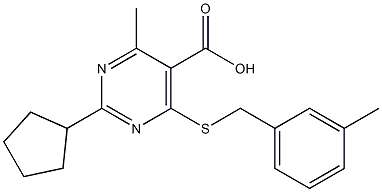 2-cyclopentyl-4-methyl-6-[(3-methylbenzyl)thio]pyrimidine-5-carboxylic acid,,结构式