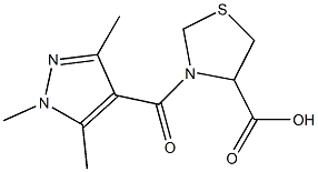 3-[(1,3,5-trimethyl-1H-pyrazol-4-yl)carbonyl]-1,3-thiazolidine-4-carboxylic acid Struktur