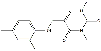 5-{[(2,4-dimethylphenyl)amino]methyl}-1,3-dimethyl-1,2,3,4-tetrahydropyrimidine-2,4-dione,,结构式