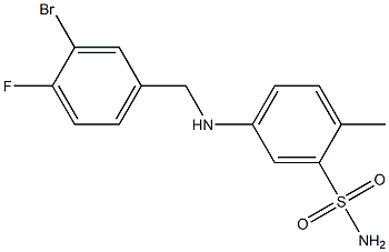 5-{[(3-bromo-4-fluorophenyl)methyl]amino}-2-methylbenzene-1-sulfonamide Struktur