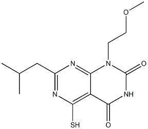 7-isobutyl-5-mercapto-1-(2-methoxyethyl)pyrimido[4,5-d]pyrimidine-2,4(1H,3H)-dione Struktur