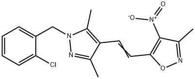 Isoxazole,  5-[2-[1-[(2-chlorophenyl)methyl]-3,5-dimethyl-1H-pyrazol-4-yl]ethenyl]-3-methyl-4-nitro- 结构式