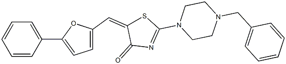 2-(4-benzyl-1-piperazinyl)-5-[(5-phenyl-2-furyl)methylene]-1,3-thiazol-4(5H)-one Structure