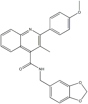 N-(1,3-benzodioxol-5-ylmethyl)-2-(4-methoxyphenyl)-3-methyl-4-quinolinecarboxamide Struktur
