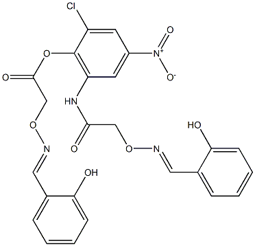 2-chloro-6-[({[(2-hydroxybenzylidene)amino]oxy}acetyl)amino]-4-nitrophenyl {[(2-hydroxybenzylidene)amino]oxy}acetate Struktur