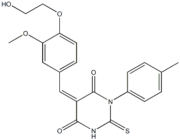 5-[4-(2-hydroxyethoxy)-3-methoxybenzylidene]-1-(4-methylphenyl)-2-thioxodihydro-4,6(1H,5H)-pyrimidinedione,,结构式