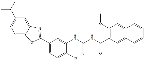 N-[2-chloro-5-(5-isopropyl-1,3-benzoxazol-2-yl)phenyl]-N'-(3-methoxy-2-naphthoyl)thiourea Structure