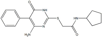 2-[(4-amino-6-oxo-5-phenyl-1,6-dihydro-2-pyrimidinyl)sulfanyl]-N-cyclopentylacetamide,,结构式