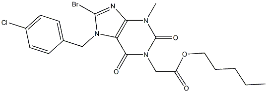 pentyl [8-bromo-7-(4-chlorobenzyl)-3-methyl-2,6-dioxo-2,3,6,7-tetrahydro-1H-purin-1-yl]acetate 化学構造式