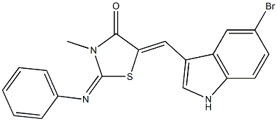 5-[(5-bromo-1H-indol-3-yl)methylene]-3-methyl-2-(phenylimino)-1,3-thiazolidin-4-one,,结构式