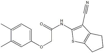 N-(3-cyano-5,6-dihydro-4H-cyclopenta[b]thien-2-yl)-2-(3,4-dimethylphenoxy)acetamide 化学構造式