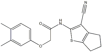 N-(3-cyano-5,6-dihydro-4H-cyclopenta[b]thien-2-yl)-2-(3,4-dimethylphenoxy)acetamide,,结构式