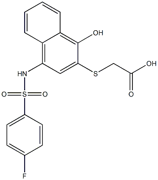 [(4-{[(4-fluorophenyl)sulfonyl]amino}-1-hydroxy-2-naphthyl)sulfanyl]acetic acid Struktur