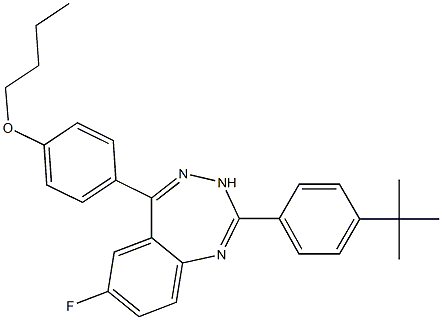 butyl 4-[2-(4-tert-butylphenyl)-7-fluoro-3H-1,3,4-benzotriazepin-5-yl]phenyl ether Struktur