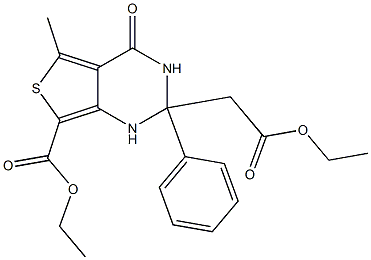 2-Ethoxycarbonylmethyl-7-ethoxycarbonyl-5-methyl-2-phenyl-1,2,3,4-tetrahydrothieno[3,4-d]pyrimidin-4-one Structure