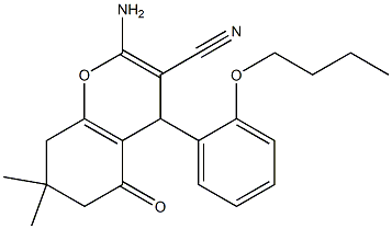 2-amino-4-(2-butoxyphenyl)-7,7-dimethyl-5-oxo-5,6,7,8-tetrahydro-4H-chromene-3-carbonitrile Struktur