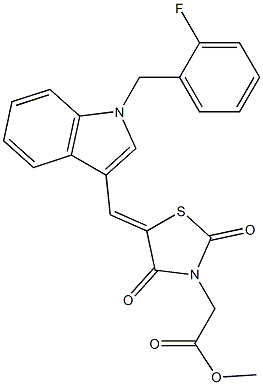 methyl (5-{[1-(2-fluorobenzyl)-1H-indol-3-yl]methylene}-2,4-dioxo-1,3-thiazolidin-3-yl)acetate 结构式