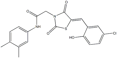 2-[5-(5-chloro-2-hydroxybenzylidene)-2,4-dioxo-1,3-thiazolidin-3-yl]-N-(3,4-dimethylphenyl)acetamide,,结构式