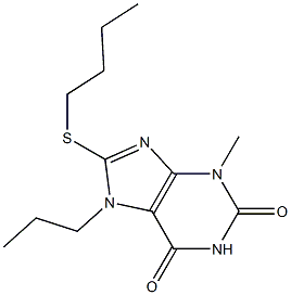 8-(butylsulfanyl)-3-methyl-7-propyl-3,7-dihydro-1H-purine-2,6-dione,,结构式