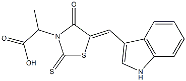 2-[5-(1H-indol-3-ylmethylene)-4-oxo-2-thioxo-1,3-thiazolidin-3-yl]propanoic acid Struktur